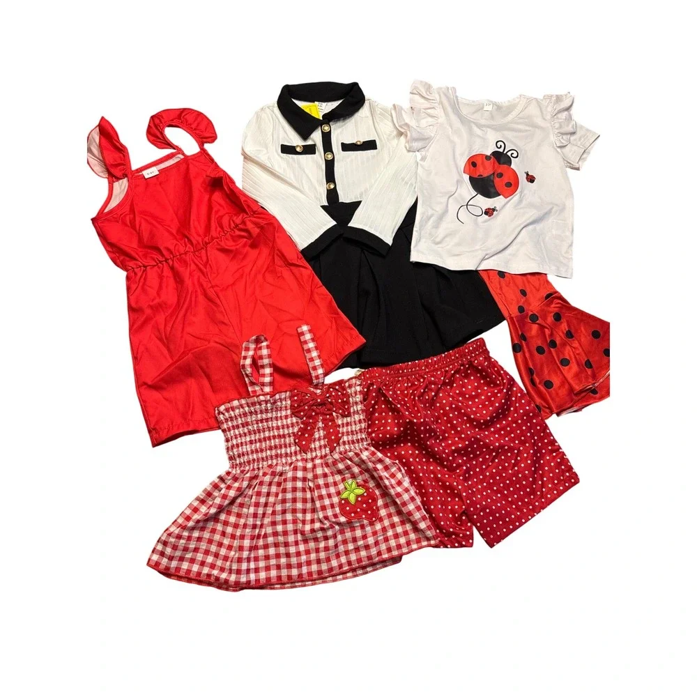 Shein Toddler Girls 4-Piece Outfit Bundle Dress,Romper,Shorts,Leggings Size 2-3Y
